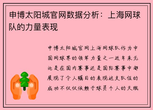 申博太阳城官网数据分析：上海网球队的力量表现