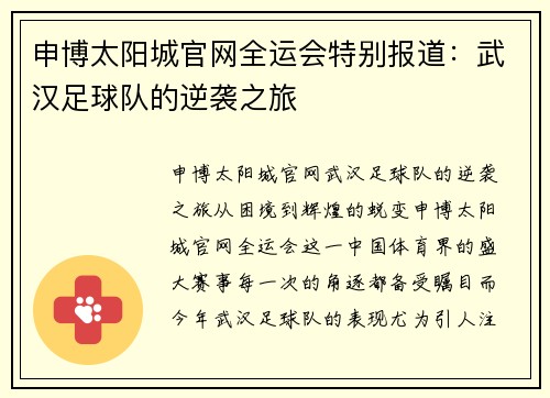 申博太阳城官网全运会特别报道：武汉足球队的逆袭之旅